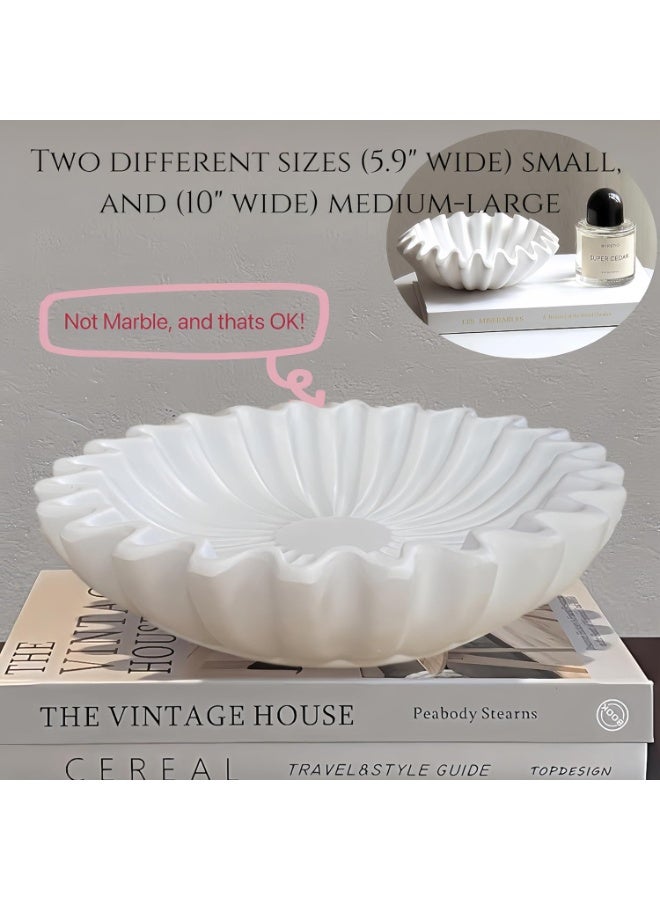 YelaJoy White Ruffled Fluted Decorative Bowl, 5.9 Inch Wavy Edge Organic Modern Home Decor Tray, Multi‑Purpose Jewelry Trinket Dish, Decorative Flower Bowl for Coffee Table Bookshelf Room Accent - Image 4